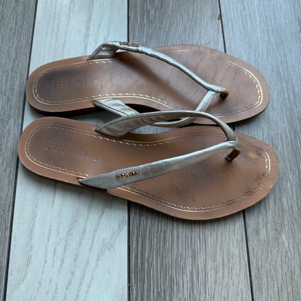 Prada Women's Sandals with Silver Straps and Brown Soles - Picture 8 of 10